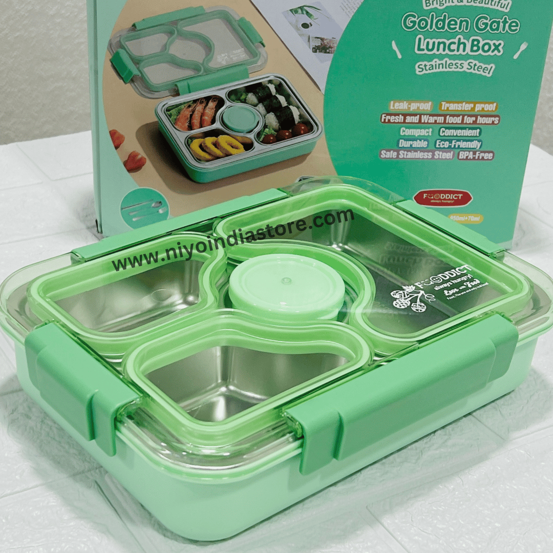 Transfer Proof - 4 Compartments Lunchbox | 1020ml-Green