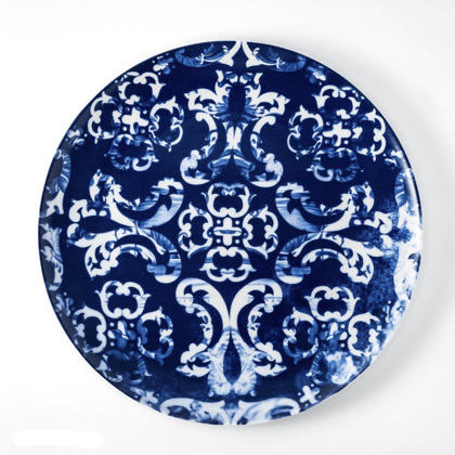 Ceramic - 12 Inch - Round Platter with 2 Dip Bowls - Vintage Moroccan Blue