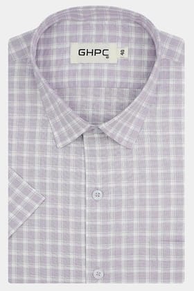 Men's 100% Cotton Windowpane Checkered Half Sleeves Shirt (Mauve)-38 / Pink