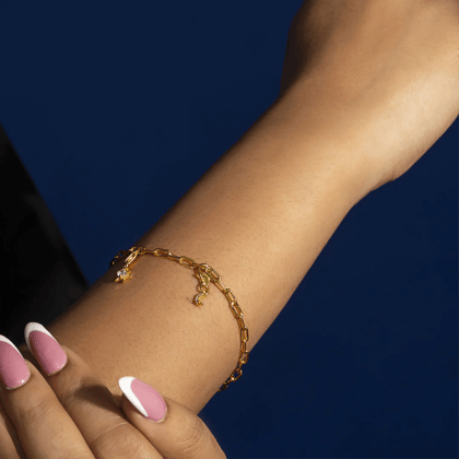 18KT Gold Plated Sterling Silver Personalised Celestial Charm Paperclip Bracelet, Ophelia