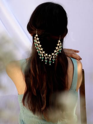 Malta Green Kundan Hair Accessory-Green