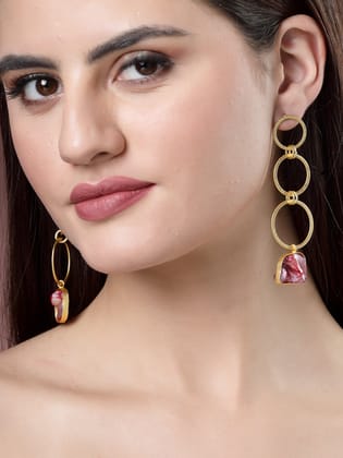 NVR  Women Gold-Plated Mother of Pearl Handcrafted Drop Earrings-Onesize / Gold / Brass