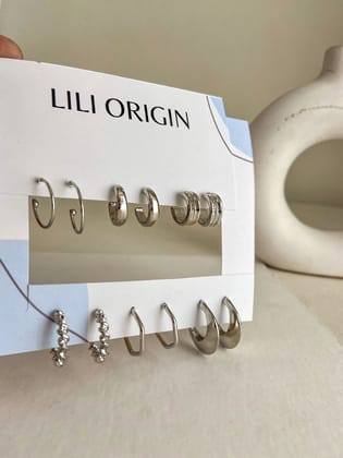 6 pack small silver hoops Earrings