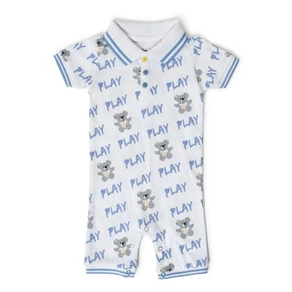 Kids Bear Print Playsuit-0-3 M / White