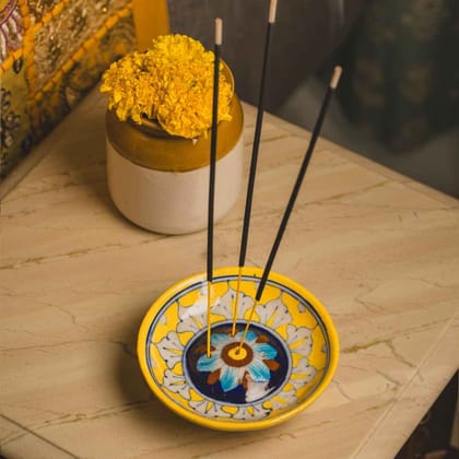 Blue Pottery Agarbatti Stand - Yellow-1 Piece