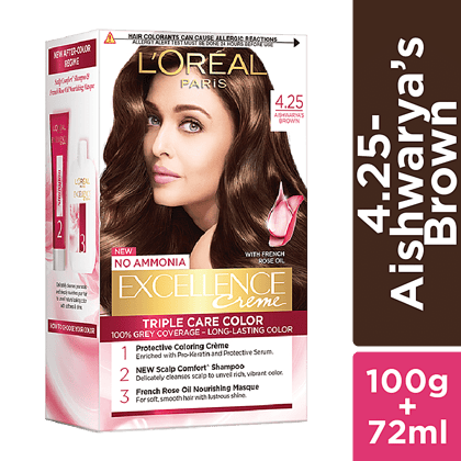 Loreal Paris Excellence Creme Hair Colour, 72 Ml + 100 G 4.25 Aishwarya's Brown