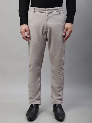 Indian Needle Men's Light Grey Tapered Fit Formal Trousers-30 / Grey