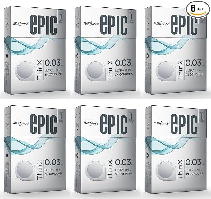 MANFORCE Epic Thinx Condoms for Men| Ultra Thin with 0.03 mm Thickness | 3 Count x 6 Condom  (Set of 6 18 Sheets)