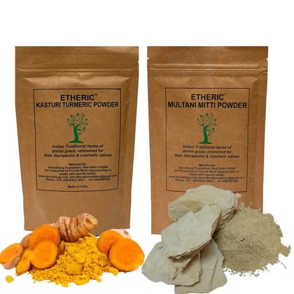 Etheric Kasturi Turmeric & Multani Mitti Powder For Skin Whitening & Face Pack ( 2x100 Grams)