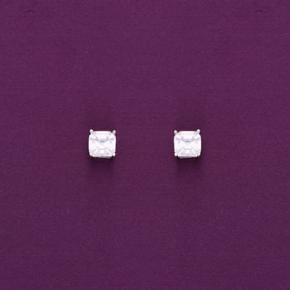 Big Square Solitaire Stud Earrings-White Stone / Silver