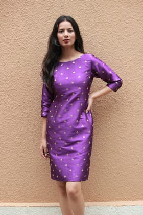 Purple Raw Silk Pencil Dress-XS