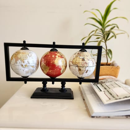 Mexico Set of 3 Globe-Metal Base | Matt Finish / L: 14 |  H: 8 | W: 4  (inch) / Globe Size - 4 Inch