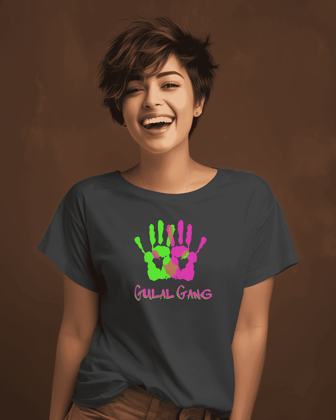 'Gulal Gang' Colorful Hands Design t shirt for Women-S / Black