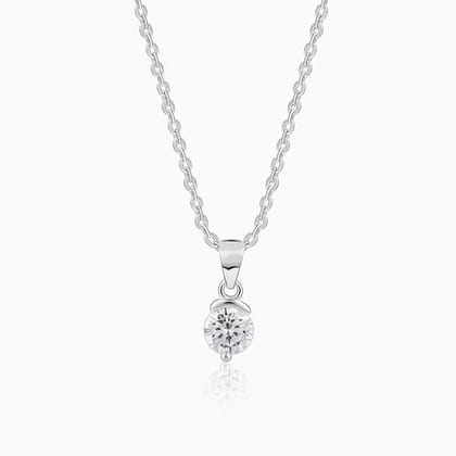 Silver Mini Solitaire Pendant with Link Chain