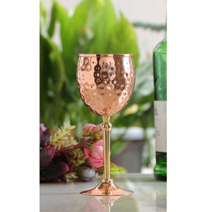 IndianArtVilla Handcrafted Pure Copper Champagne Glass with Hammered Design, 18.54 CMS-1