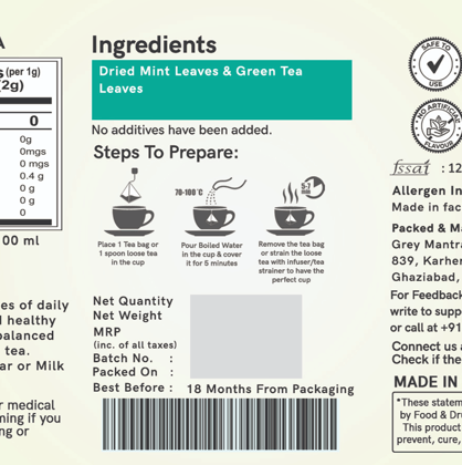 TEACURRY Mint Green Tea (1 Month Pack, 30 Tea Bags) - Helps in Weight Loss, Headache, Memory Loss