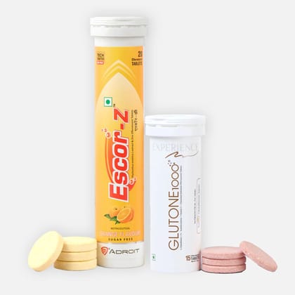 GLUTONE Glutone1000 (1000mg) & Escor-Z Orange flavour(20 tablets) Healthy Combo Pack