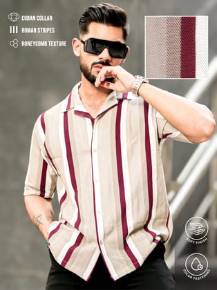 Roman Stripe Tan Shirt-S / Tan