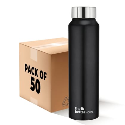 The Better Home 1000 Stainless Steel Water Bottle 1L, Rust-Proof, Lightweight, Leak-Proof, Durable, Eco-Friendly, BPA Free, Black, Pack of 50.-The Better Home 1000 Stainless Steel Water Bottle 1L