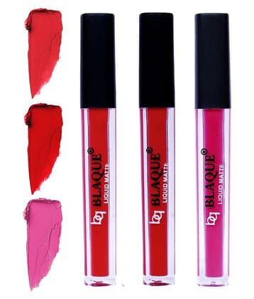 bq BLAQUE Matte Liquid Lipstick Combo of 3 Lip Color 4ml each, Waterproof - Orangish Red, Red, Soft Pink