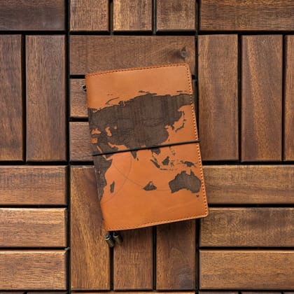 World Map TBC Travellers Journal | A6-Leather Cover Only