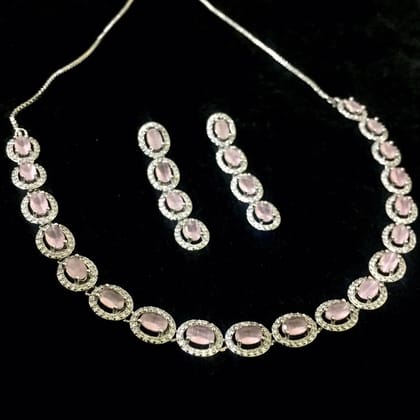 Zircon Necklace Sets 6867-Short Necklaces / Copper Alloy / Pink