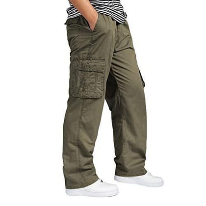 Romano nx Cotton Cargo Track Pant for Men- Lower with Multi-Pockets & Side Zipper Pockets-28 Waist (in Inches)