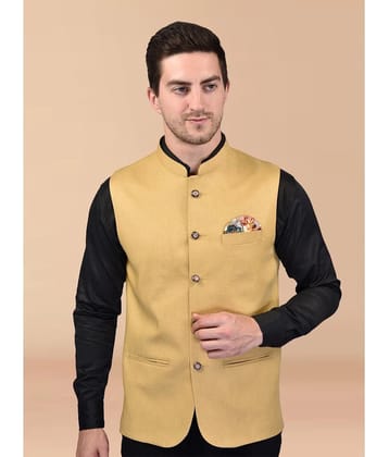 PRINTCULTR Yellow Cotton Blend Mens Nehru Jacket ( Pack of 1 ) - None