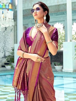 Magenta Purple Kanjivaram Saree | Traditional Sari | Gifts For Her | Indian Wedding Sari | Sarees India | Handloom Sari | South Indian Sari  by Rang Bharat