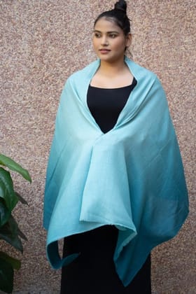 TICH Fine, Soft Kashmiri Ombre Wool Stole - Shades Of Teal