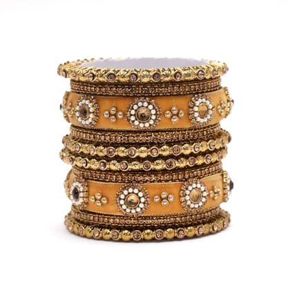 Cream Color Thread Bangle Set: 2.10-Bangles Size: 2.10 / Cream / Alloy With Good Quality Gold Plated