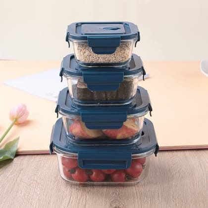 The Better Home UMAI Borosilicate Glass Containers with Air Vent Lid - Microwave, Freezer Safe, Leak Proof, Stackable, Set of 4 Square.-The Better Home UMAI Borosilicate Glass Containers with Lid