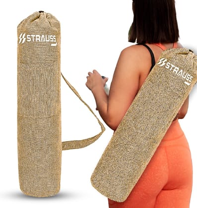 STRAUSS Jute Yoga Mat Bag with Shoulder Strap Beige-STRAUSS Jute Yoga Mat Bag with Shoulder Strap, (Beige)