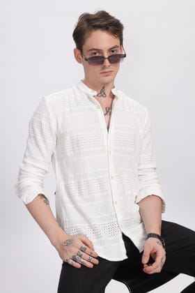 Mandarin Collar White Shirt-M