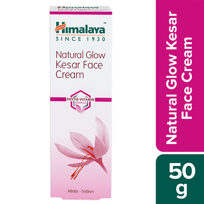 Himalaya Natural Glow Face Cream - Kesar, Alfalfa & Saffron, Phyto Vitamin Complex, Does Not Contain Bleach, Free From Parabens, 50 G