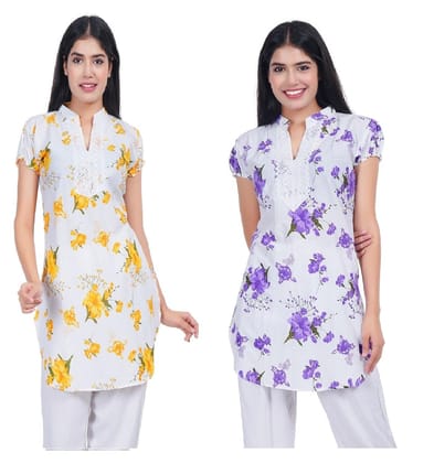 Trendzmy Women Yellow Purple Printed Straight Kurta Pack Of 2-L