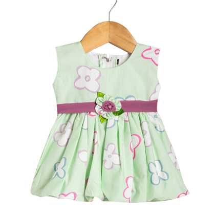 Sleeveless Cotton Summer Frock - Green-0-3M