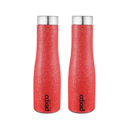 Pexpo Stainless Steel Fridge Water Bottle, 1L, Pack of 2, Red, Monaco | Fast Cooling & Leak-Proof Water Bottle (1000 ml)