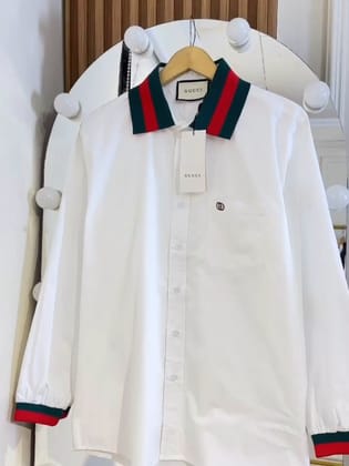 Stripe Collar White Shirt-M / White