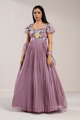 LAVENDER FLORAL PLEATED ANARKALI-XS