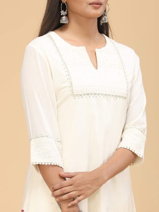 Off-White cotton kurti with embroidery and sequence work