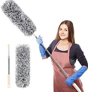 KATHIYAWADI  Microfiber Feather Duster Bendable & Extendable Fan Cleaning Duster with 100 inches Expandable Pole Handle Washable Duster for High Ceiling Fans,Window Blinds, Furniture (Standa