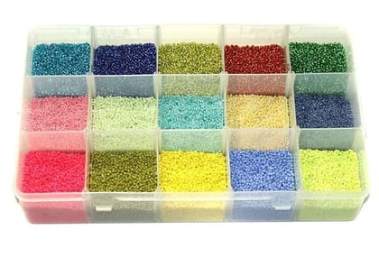 10 Pcs, 15 Colors, Glass Seed Beads For Jewellery Making, Embroidery & Crafts DIY Kit-MultiColor