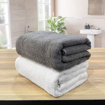 Revive- Pack of 2 450GSM Pure Cotton, Super Soft Bath Towels (75cm x 150cm) (Grey&White)