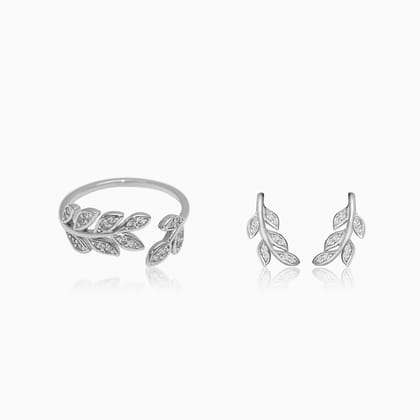 Silver Zircon Leaf Set