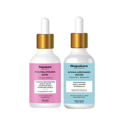 Rejusure Hydration Boost Duo: Hyaluronic Acid & Polyglutamic Acid Serums 30ml each - Intense Moisture & Plumping for Youthful Skin.-Rejusure Hydration Boost Duo: Hyaluronic Acid & Polyglutamic Ac