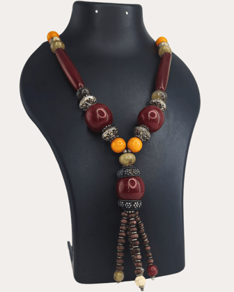 Nepali Copal Amber Maroon Long Beads Necklace