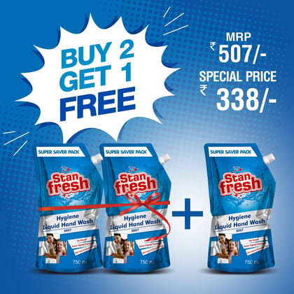 Stanfresh Hand Wash Mint 750ml Super Saver pack ( Buy 2 Get 1)