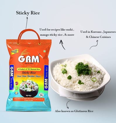 921 GRM Natural Organic Sticky Rice for Chinese, Japanese & Korean Dishes (5KG)-5KG