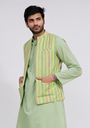 Mint Green Stripe Nehru Jacket-42